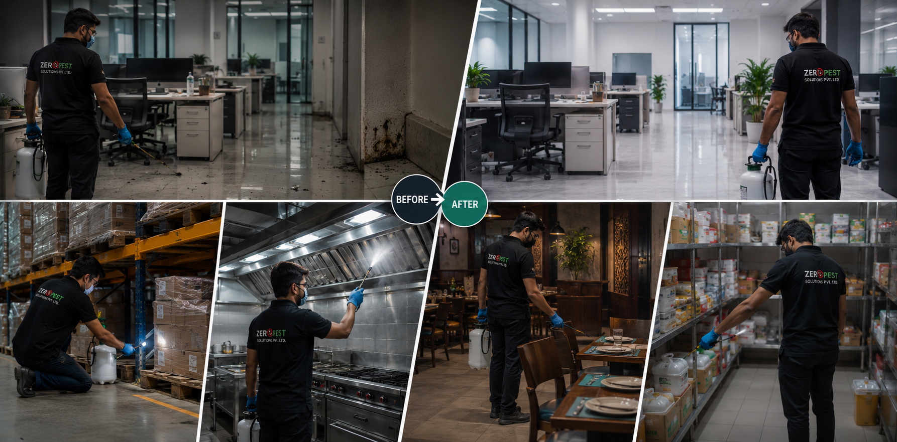 Before after commercial pest control Delhi NCR
