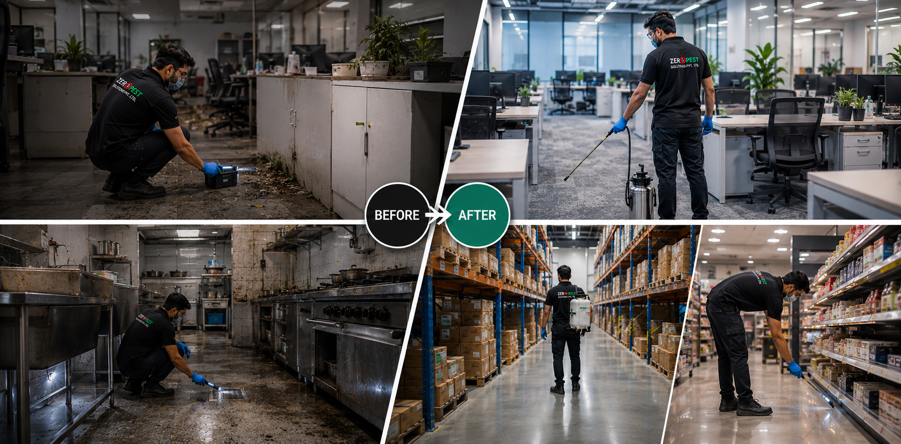 Before after commercial pest control in Noida
