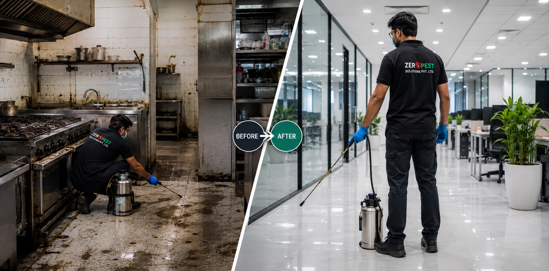 Before after commercial pest treatment in Gurgaon